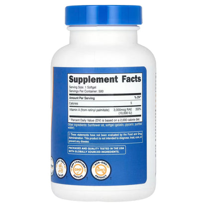 Nutricost Vitamin A 10,000 IU – 500 Softgel Capsules, High-Potency Vitamin A Supplement