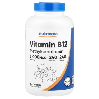 Nutricost Vitamin B12 5000mcg (Methylcobalamin) – 240 Vegetarian Capsules, Gluten-Free & GMO-Free