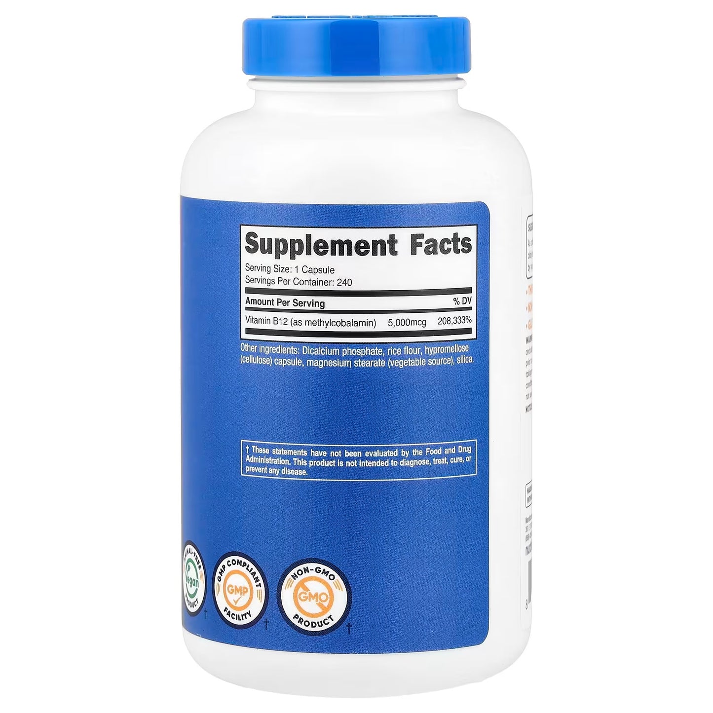 Nutricost Vitamin B12 5000mcg (Methylcobalamin) – 240 Vegetarian Capsules, Gluten-Free & GMO-Free