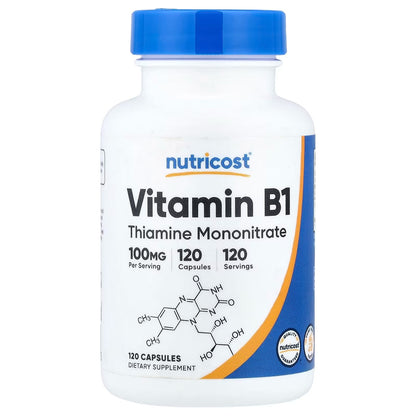 Nutricost Vitamin B1 100mg (Thiamine) – 120 Capsules, Gluten-Free Vitamin B1 Supplement