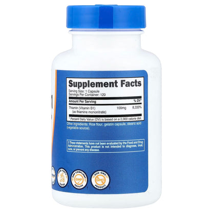 Nutricost Vitamin B1 100mg (Thiamine) – 120 Capsules, Gluten-Free Vitamin B1 Supplement
