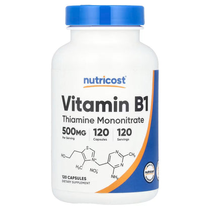 Nutricost Vitamin B1 (Thiamine) 500mg – 120 Capsules, High-Potency Vitamin B1 Supplement