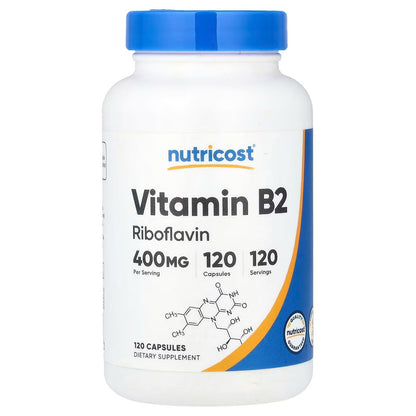 Nutricost Vitamin B2 Riboflavin 400mg – 120 Capsules | Gluten-Free & GMO-Free