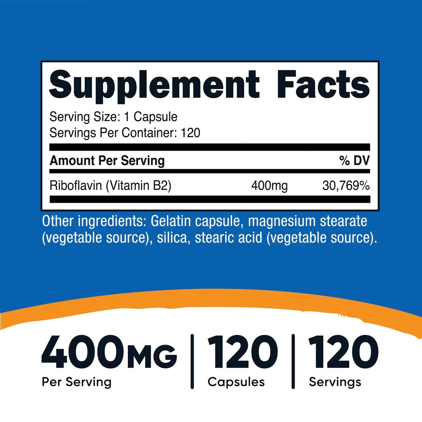 Nutricost Vitamin B2 Riboflavin 400mg – 120 Capsules | Gluten-Free & GMO-Free