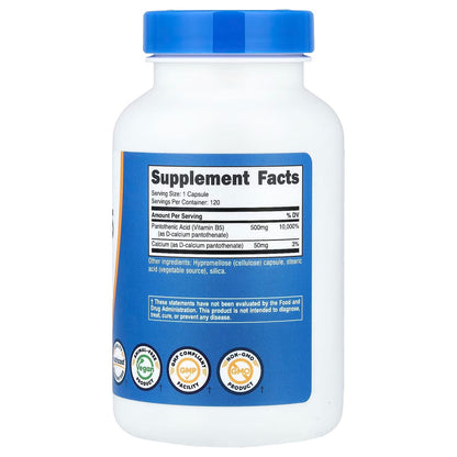 Nutricost Pantothenic Acid (Vitamin B5) 500mg – 120 Capsules, Vitamin B5 Supplement