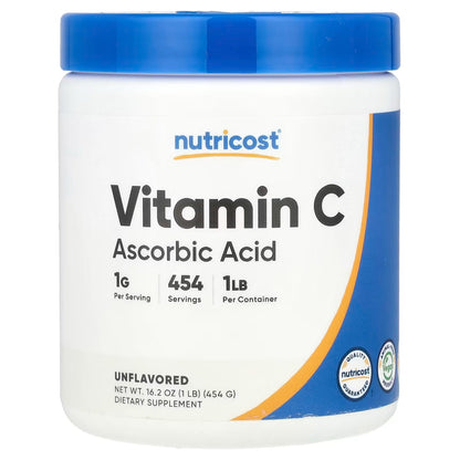 Nutricost Pure Ascorbic Acid Powder 1 lb (454g) – Unflavored Vitamin C Powder Supplement