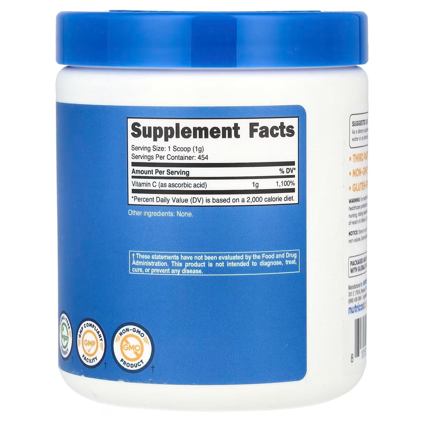 Nutricost Pure Ascorbic Acid Powder 1 lb (454g) – Unflavored Vitamin C Powder Supplement