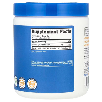 Nutricost Pure Ascorbic Acid Powder 1 lb (454g) – Unflavored Vitamin C Powder Supplement