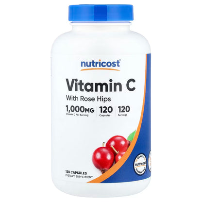 Nutricost Vitamin C with Rose Hips 1025mg – 120 Capsules, Gluten-Free Antioxidant Supplement