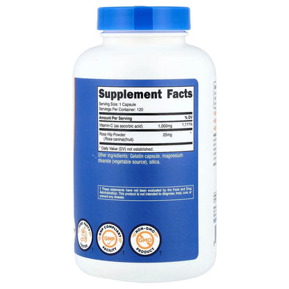 Nutricost Vitamin C with Rose Hips 1025mg – 120 Capsules, Gluten-Free Antioxidant Supplement