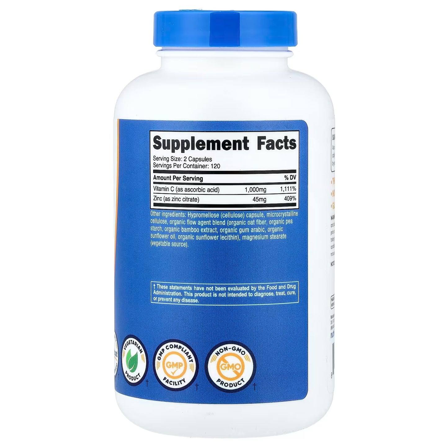 Nutricost Vitamin C 1000mg with Zinc 45mg – 120 Capsules, Gluten-Free & GMO-Free Immune Support