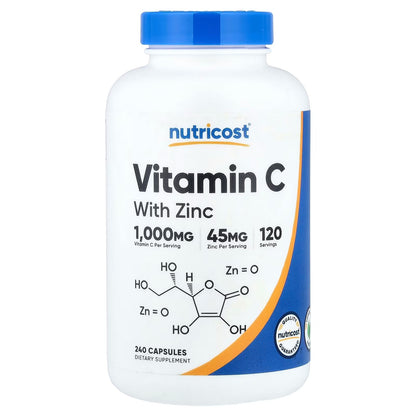 Nutricost Vitamin C 1000mg with Zinc 45mg – 120 Capsules, Gluten-Free & GMO-Free Immune Support