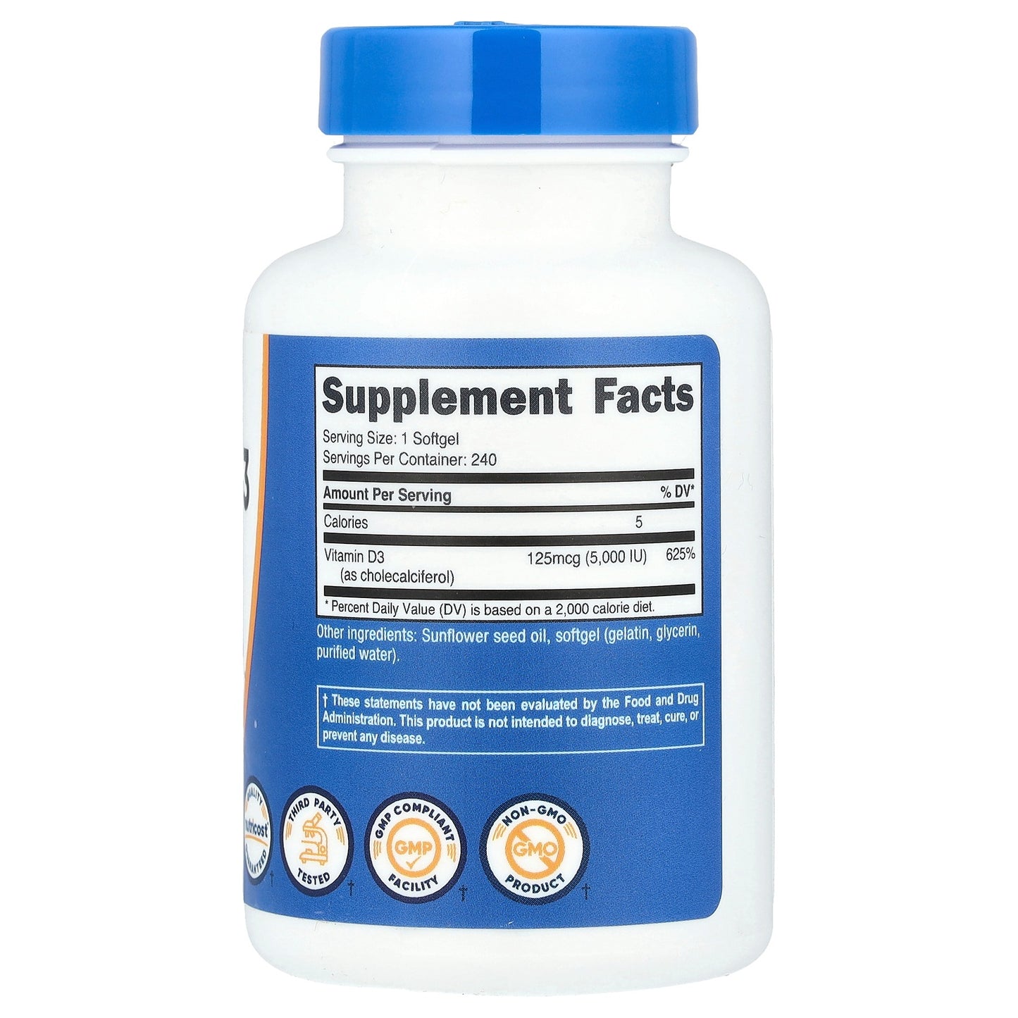 Nutricost Vitamin D3 5,000 IU (125mcg) – 240 Softgels, GMO-Free Vitamin D Supplement