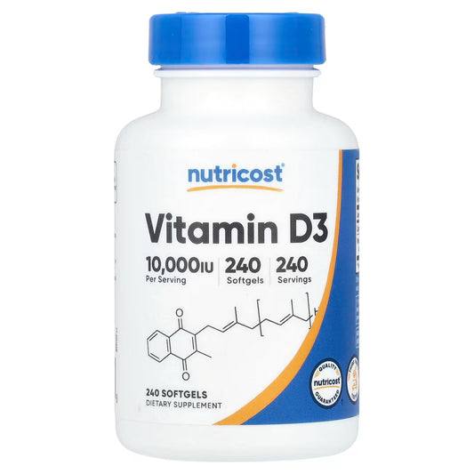 Nutricost Vitamin D3 10,000 IU – 240 Softgels, High-Potency Vitamin D3, Gluten-Free & GMO-Free
