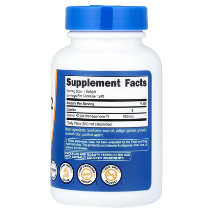 Nutricost Vitamin K2 MK-7 100mcg – 240 Softgels | Gluten-Free & GMO-Free
