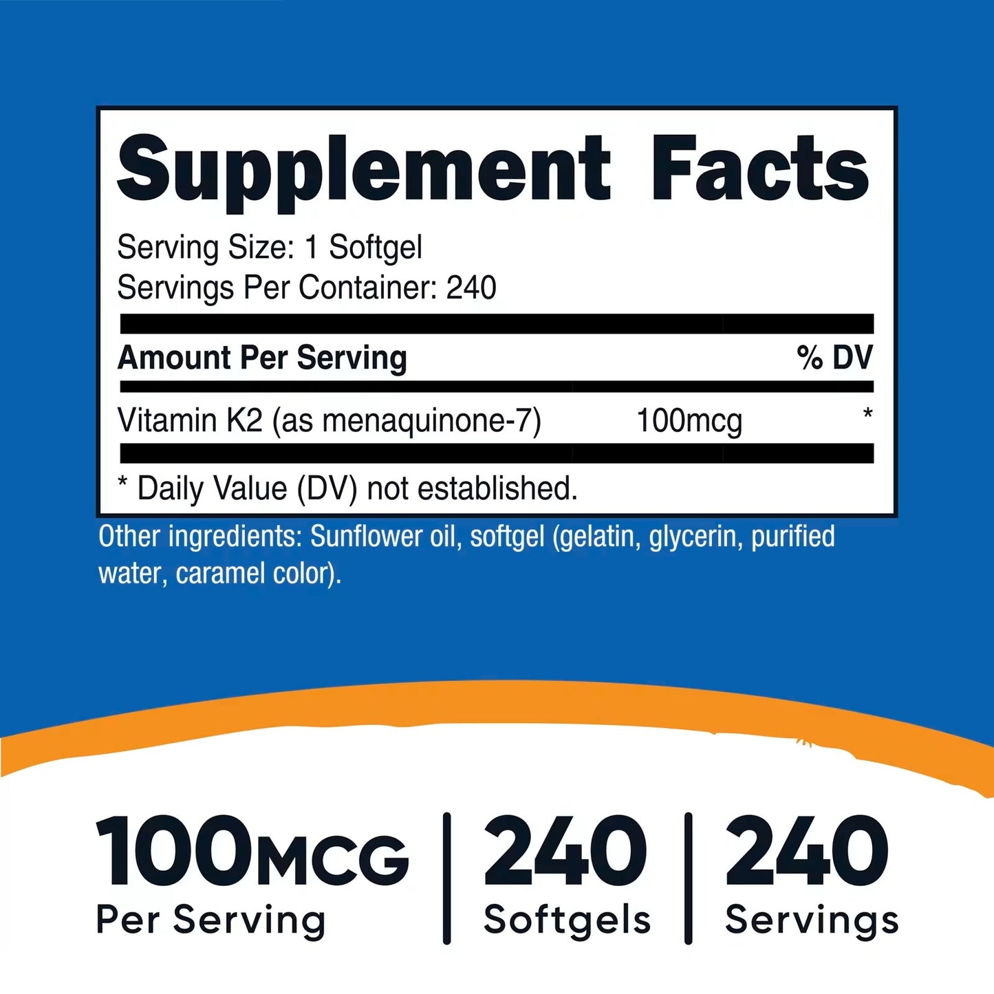 Nutricost Vitamin K2 MK-7 100mcg – 240 Softgels | Gluten-Free & GMO-Free