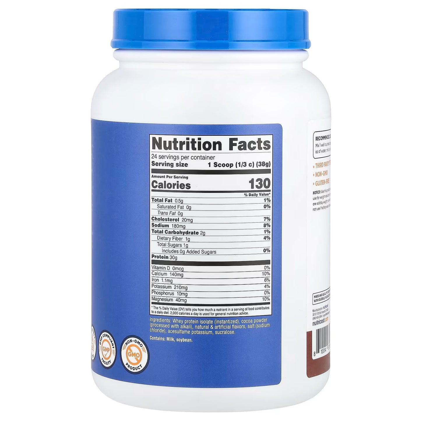 Nutricost Whey Protein Isolate 2 lbs (907g) – Milk Chocolate Flavor, Premium Protein Supplement