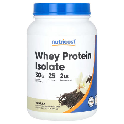 Nutricost Whey Protein Isolate 2 lbs (907g) – Vanilla Flavor, Premium Protein Powder