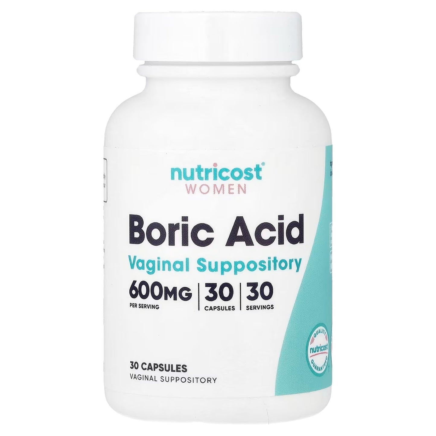 Nutricost Boric Acid 600mg – 30 Capsules, GMO-Free Vaginal Suppository for Women