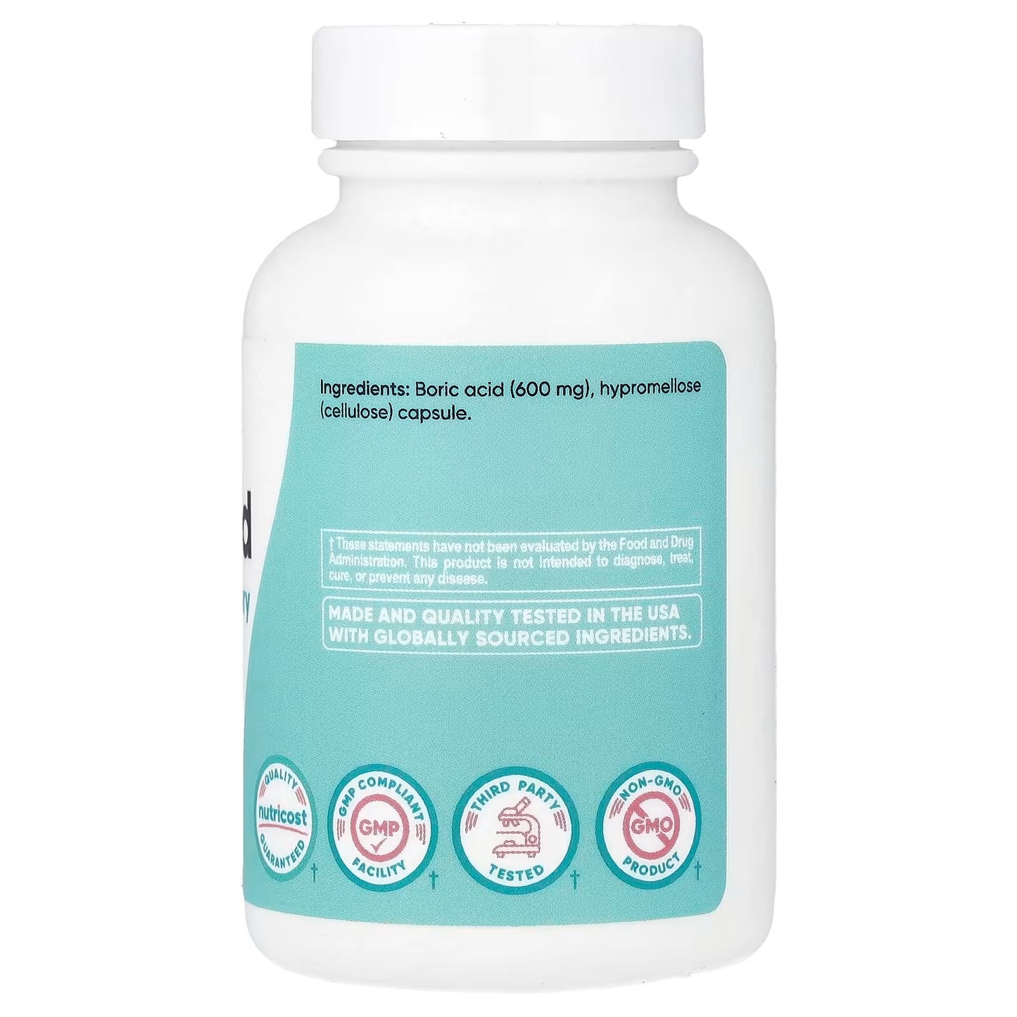 Nutricost Boric Acid 600mg – 30 Capsules, GMO-Free Vaginal Suppository for Women