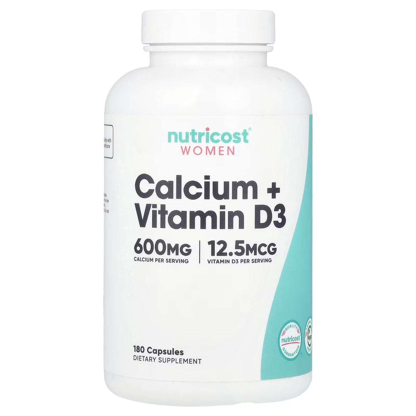 Nutricost Calcium 600mg + Vitamin D3 12.5mcg for Women – 180 Capsules, Calcium Supplement