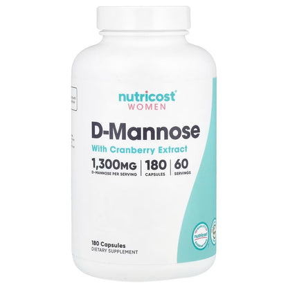 Nutricost D-Mannose with Cranberry Extract – 180 Capsules, 60 Servings, Women’s Wellness Supplement