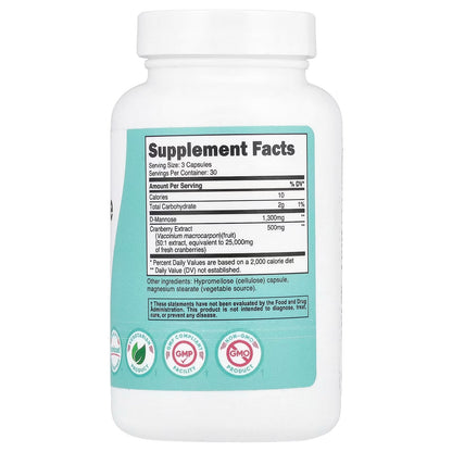 Nutricost D-Mannose with Cranberry Extract for Women – 90 Capsules, 30 Servings, Women’s Wellness Supplement