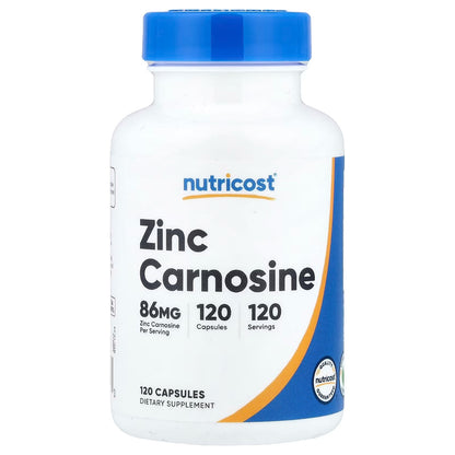 Nutricost Zinc Carnosine 86mg – 120 Capsules | Zinc L-Carnosine, Gluten-Free & GMO-Free
