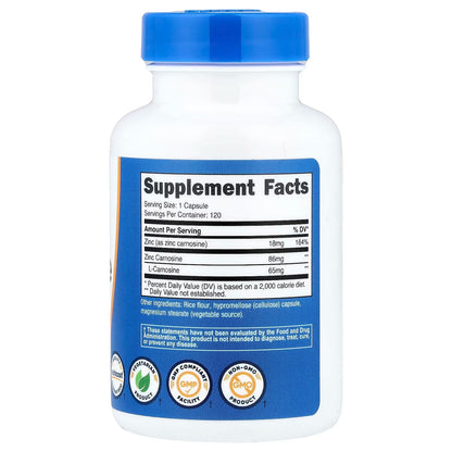 Nutricost Zinc Carnosine 86mg – 120 Capsules | Zinc L-Carnosine, Gluten-Free & GMO-Free