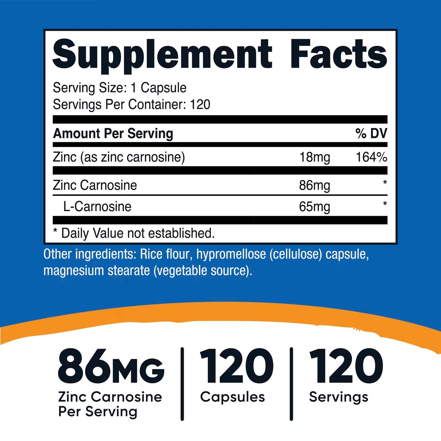 Nutricost Zinc Carnosine 86mg – 120 Capsules | Zinc L-Carnosine, Gluten-Free & GMO-Free