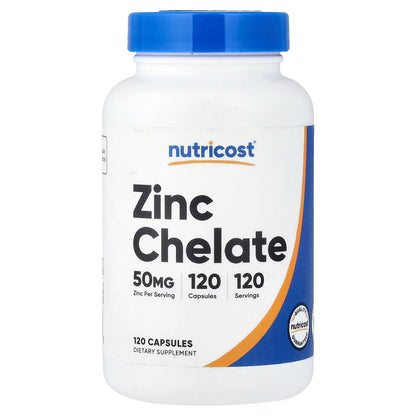 Nutricost Zinc Chelate 50mg – 120 Capsules, Gluten-Free & GMO-Free Zinc Supplement
