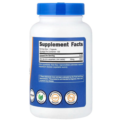 Nutricost Zinc Chelate 50mg – 120 Capsules, Gluten-Free & GMO-Free Zinc Supplement