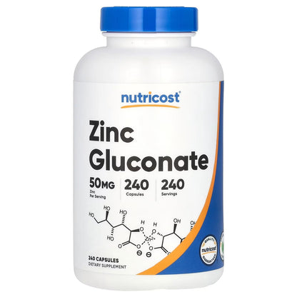 Nutricost Zinc Gluconate 50mg – 240 Veggie Capsules, 2 Bottles, Zinc Mineral Supplement