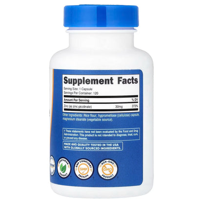 Nutricost Zinc Picolinate 30mg – 120 Capsules, Gluten-Free & GMO-Free