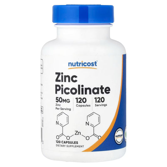 Nutricost Zinc Picolinate 50mg – 120 Vegetarian Capsules, Gluten-Free Zinc Supplement
