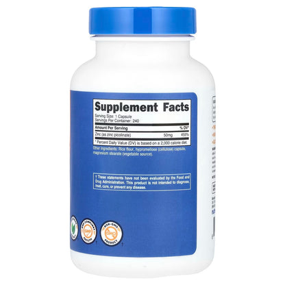 Nutricost Zinc Picolinate 50mg – 240 Vegetarian Capsules, Gluten-Free & GMO-Free