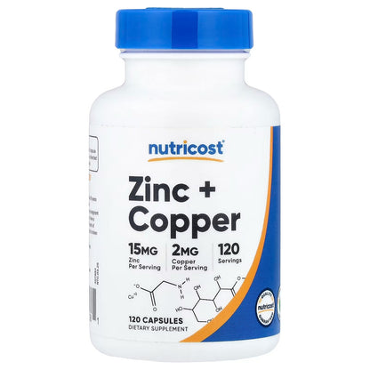Nutricost Zinc + Copper 15mg/2mg – 120 Vegetarian Capsules, GMO-Free Supplement