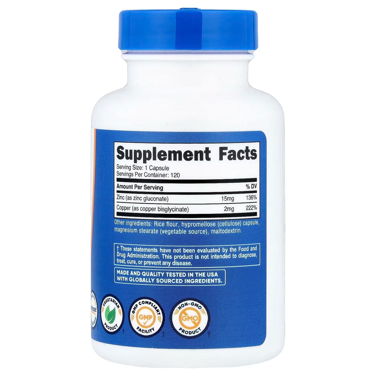 Nutricost Zinc + Copper 15mg/2mg – 120 Vegetarian Capsules, GMO-Free Supplement