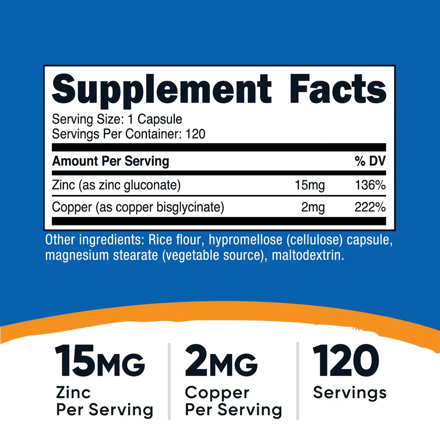 Nutricost Zinc + Copper 15mg/2mg – 120 Vegetarian Capsules, GMO-Free Supplement