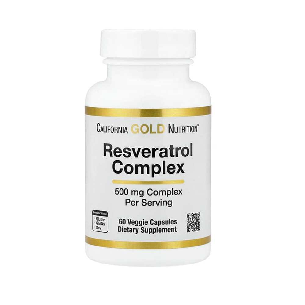 California Gold Nutrition Resveratrol Complex 500 Mg Cellular Antioxidant Support Cardiovascular Wellness Complex per Serving 60 Veggie Capsules