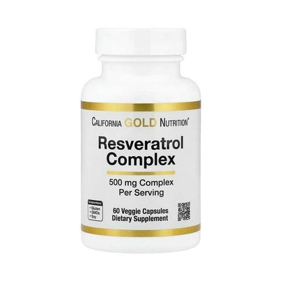 California Gold Nutrition Resveratrol Complex 500 Mg Cellular Antioxidant Support Cardiovascular Wellness Complex per Serving 60 Veggie Capsules