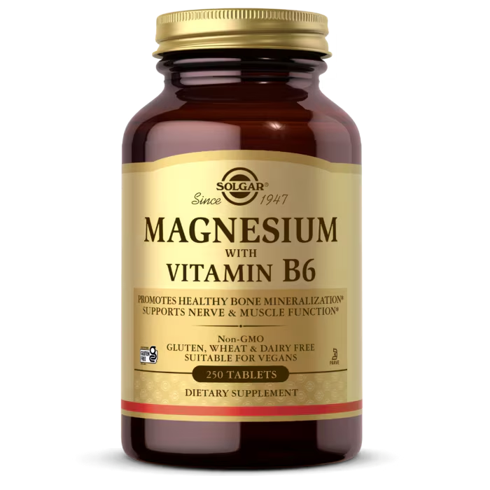 Solgar Magnesium with Vitamin B6 Bone Health Muscle and Nerve Function Energy Metabolism Tablets