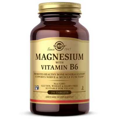 Solgar Magnesium with Vitamin B6 Bone Health Muscle and Nerve Function Energy Metabolism Tablets