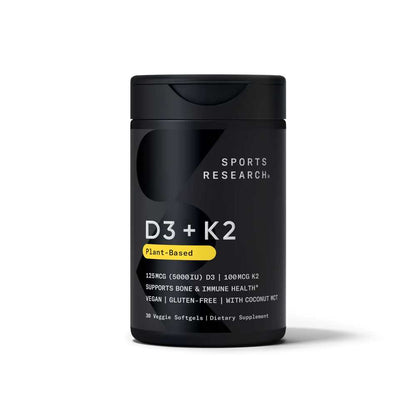 Sports Research D3 + K2, Plant Based 5000 IU125 Mcg/100 Mcg Veggie Softgels