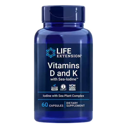 Life Extension Vitamins D and K with Sea-Iodine Bone Health Vascular Health Immune Support Cognitive Support Thyroid Support 60 Capsules