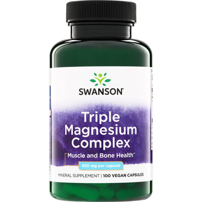 Swanson Vitamins Triple Magnesium Complex 400 Mg Muscle and Bone Health Vegan Capsules