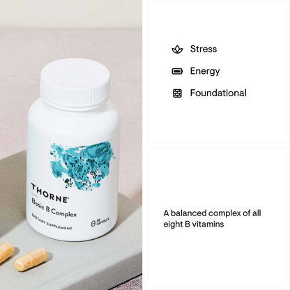 Thorne Basic B Complex Energy metabolism Nervous system support Cognitive function Nutrient replenishment 60 Capsules