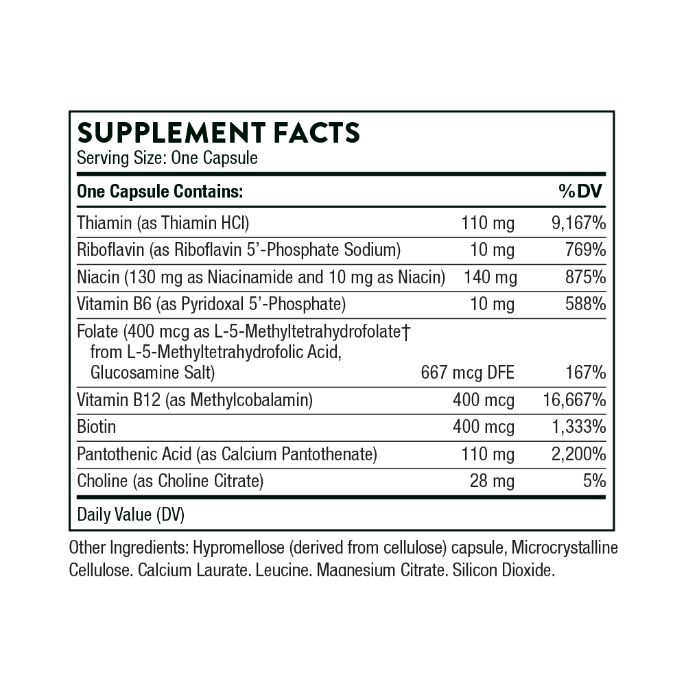 Thorne Basic B Complex Energy metabolism Nervous system support Cognitive function Nutrient replenishment 60 Capsules
