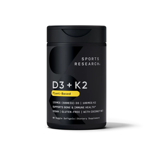 Sports Research D3 + K2, Plant Based 5000 IU125 Mcg/100 Mcg Veggie Softgels