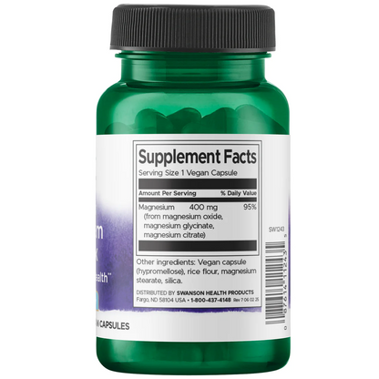 Swanson Vitamins Triple Magnesium Complex 400 Mg Muscle and Bone Health Vegan Capsules